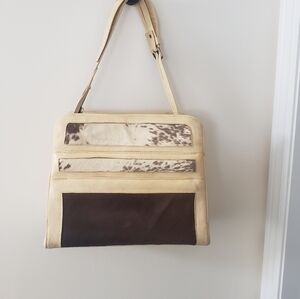 Genuine Leather & Fur Beige and Brown colour Handcrafted Bag